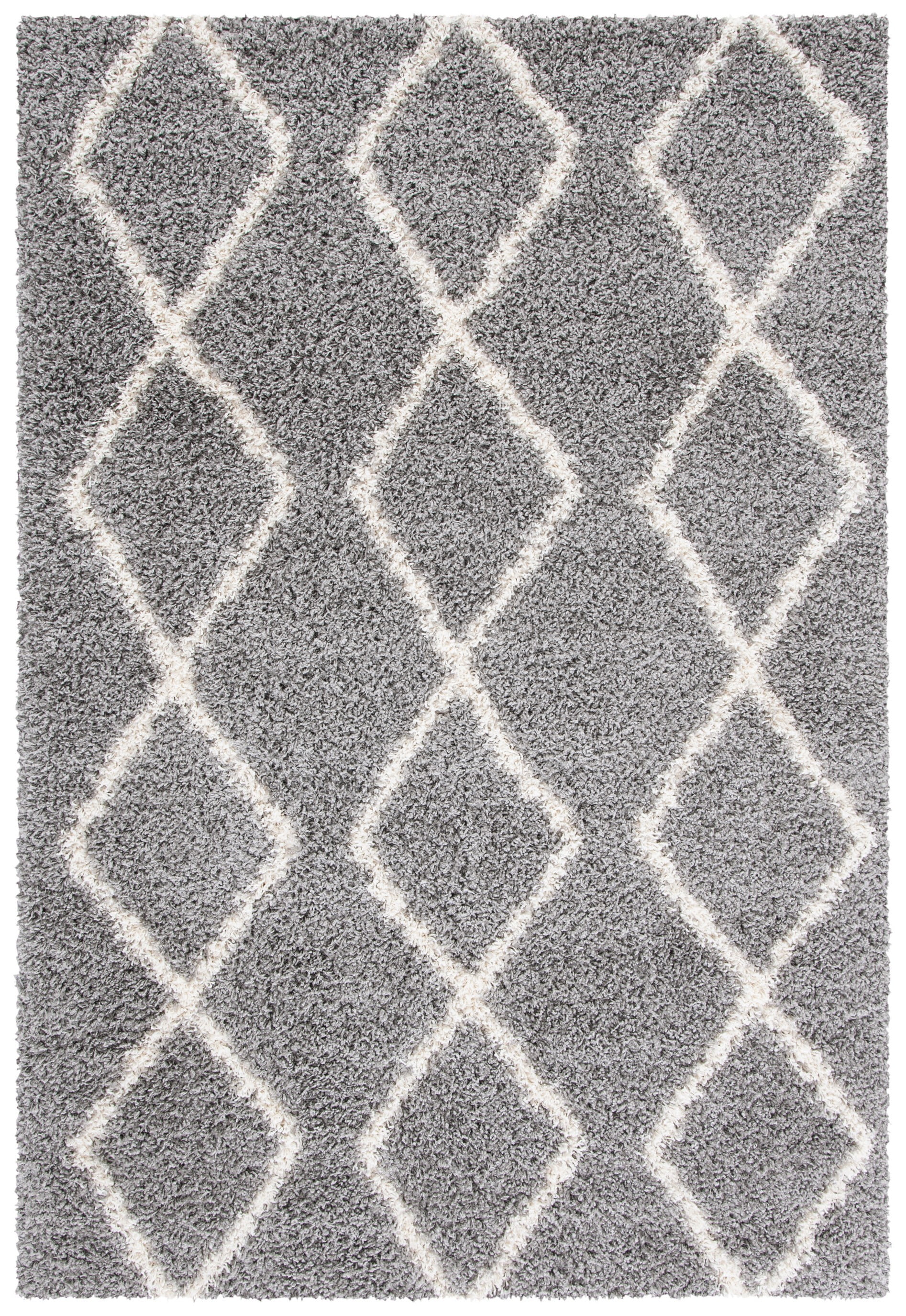 Venus 4' x 6' Ivory and Grey Geometric Shag Rug