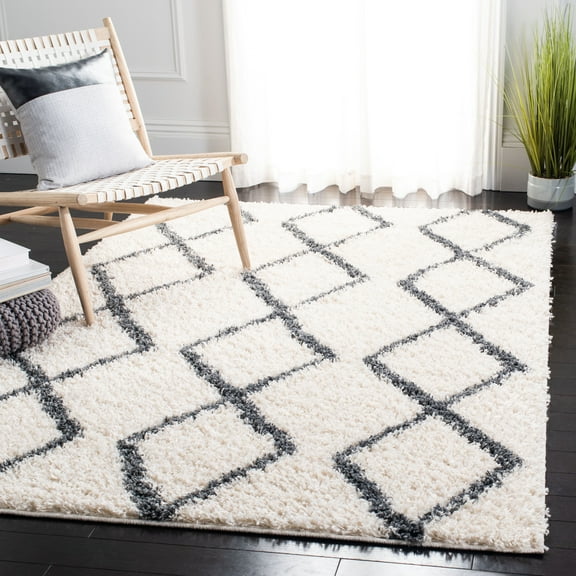SAFAVIEH Venus Nanda Geometric Shag Area Rug, Ivory/Dark Grey, 8' x 10'