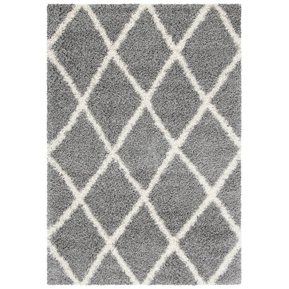 SAFAVIEH Venus Quincy Geometric Trellis Shag Area Rug, 5'3" x 7'6", Grey/Ivory
