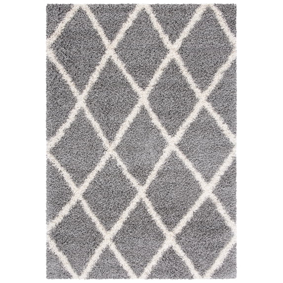 SAFAVIEH Venus Quincy Geometric Trellis Shag Area Rug, 8' x 10', Grey/Ivory