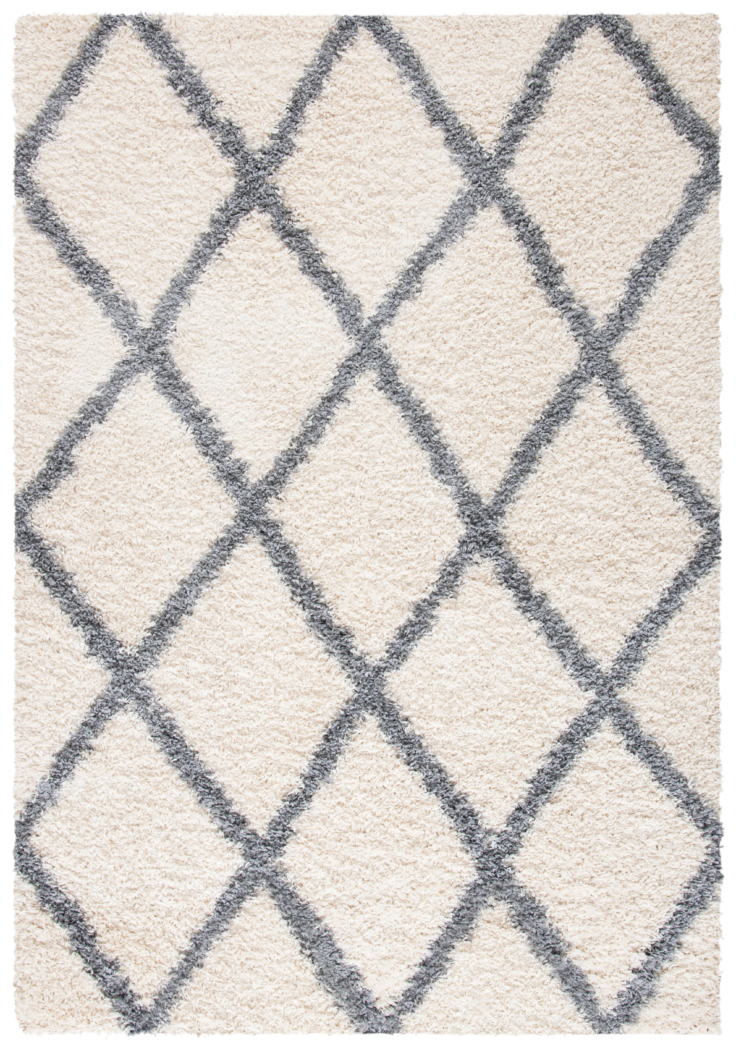 SAFAVIEH Venus Quincy Geometric Trellis Shag Area Rug, Ivory/Grey, 5'3" x 7'6"