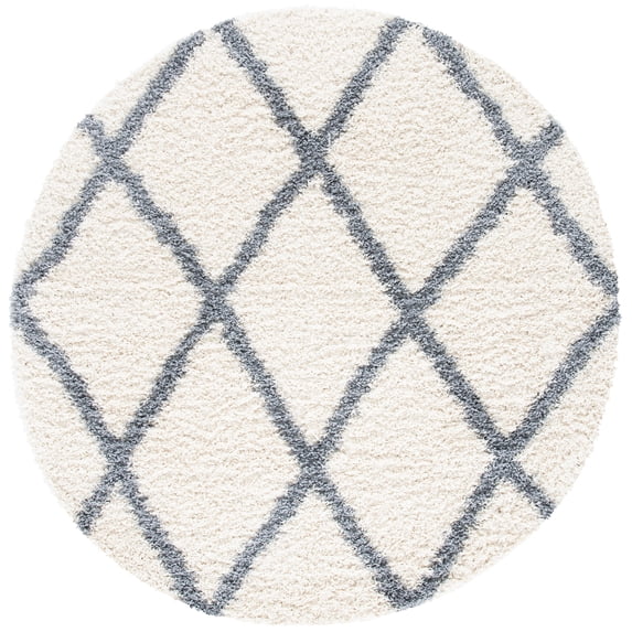 SAFAVIEH Venus Quincy Geometric Trellis Shag Area Rug, Ivory/Grey, 6'7" x 6'7" Round