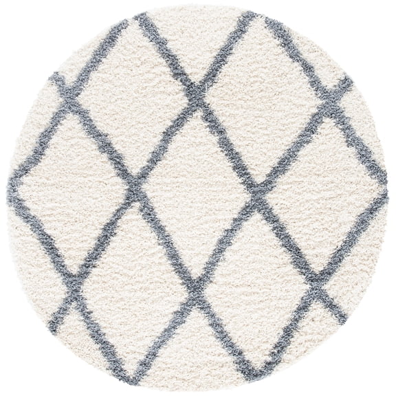 SAFAVIEH Venus Quincy Geometric Trellis Shag Area Rug, Ivory/Grey, 6'7" x 6'7" Round