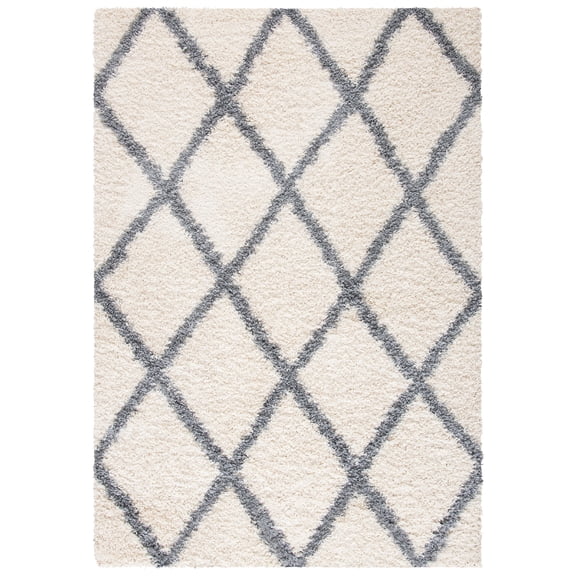 SAFAVIEH Venus Quincy Geometric Trellis Shag Area Rug, Ivory/Grey, 9' x 12'