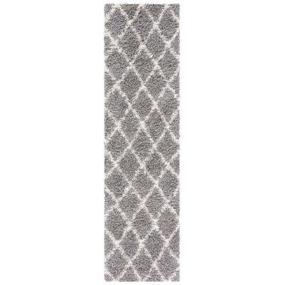 SAFAVIEH Venus Quincy Geometric Trellis Shag Runner, 2'2" x 8', Grey/Ivory