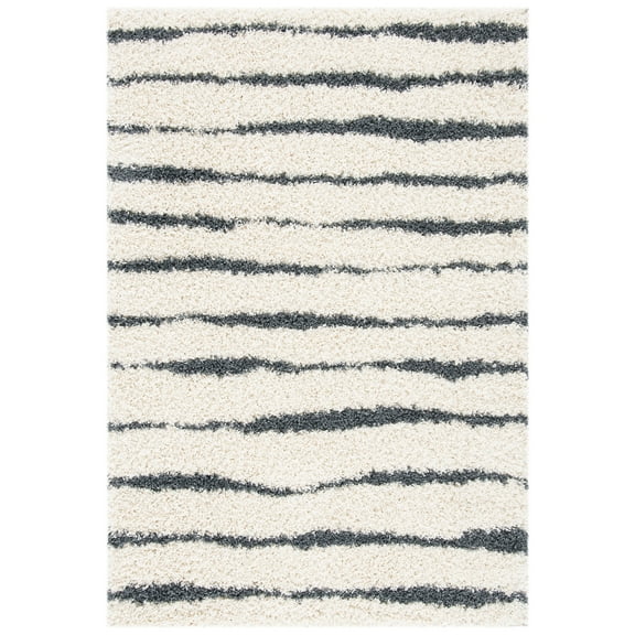 SAFAVIEH Venus Sophie Striped Shag Area Rug, 10' x 14', Ivory/Dark Grey
