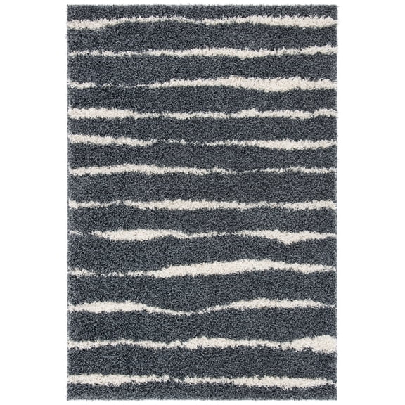 SAFAVIEH Venus Sophie Striped Shag Area Rug, 2'2" x 4', Dark Grey/Ivory