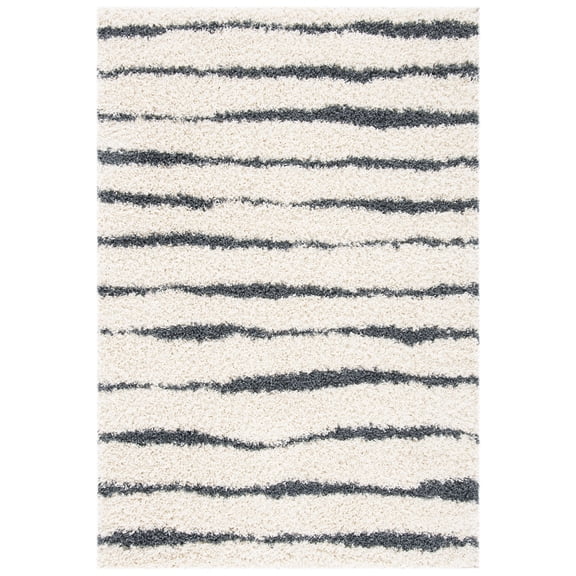 SAFAVIEH Venus Sophie Striped Shag Area Rug, 2'2" x 4', Ivory/Dark Grey