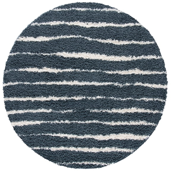 SAFAVIEH Venus Sophie Striped Shag Area Rug, 2'7" x 2'7" Round, Dark Grey/Ivory