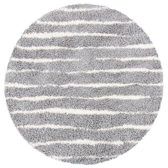 SAFAVIEH Venus Sophie Striped Shag Area Rug, 2'7" x 2'7" Round, Grey/Ivory