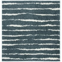 SAFAVIEH Venus Sophie Striped Shag Area Rug, 2'7" x 2'7" Square, Dark Grey/Ivory