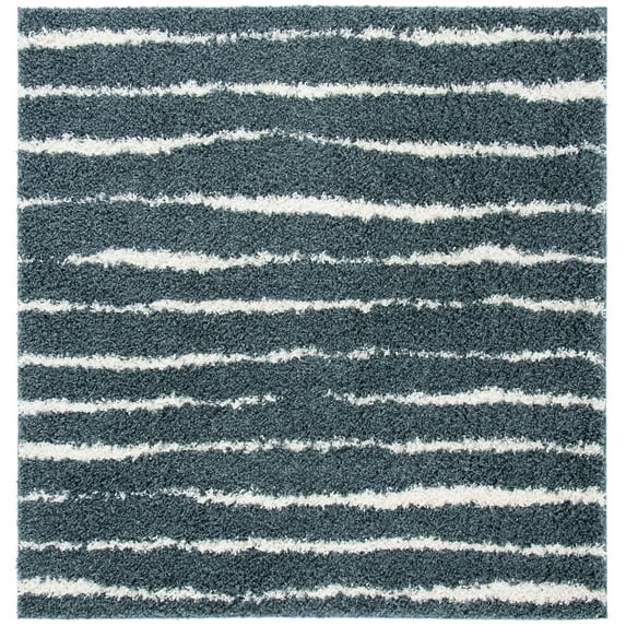 SAFAVIEH Venus Sophie Striped Shag Area Rug, 2'7" x 2'7" Square, Dark Grey/Ivory