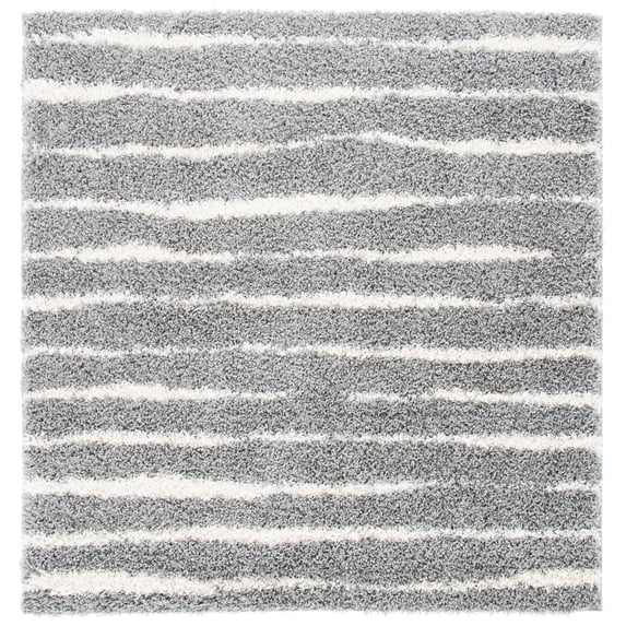 SAFAVIEH Venus Sophie Striped Shag Area Rug, 2'7" x 2'7" Square, Grey/Ivory