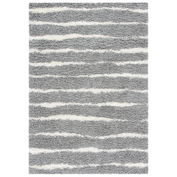 SAFAVIEH Venus Sophie Striped Shag Area Rug, 4' x 6', Grey/Ivory
