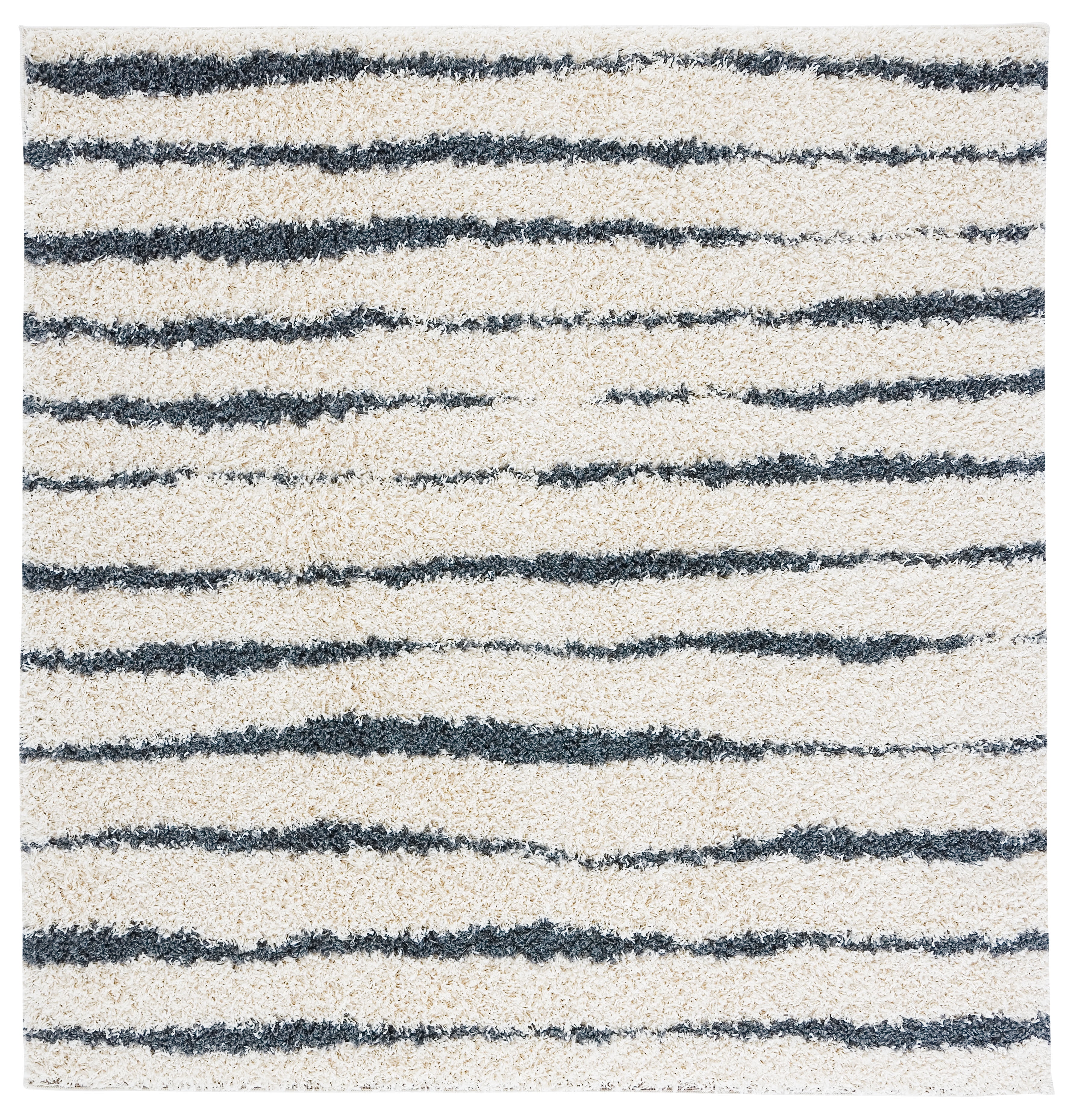 Sophie Striped Shag Square Rug in Ivory and Dark Grey - 5'3"