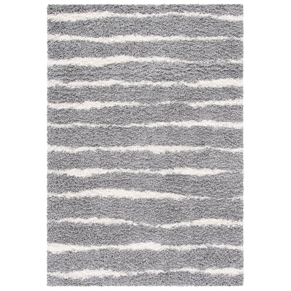 SAFAVIEH Venus Sophie Striped Shag Area Rug, 5'3" x 7'6", Grey/Ivory