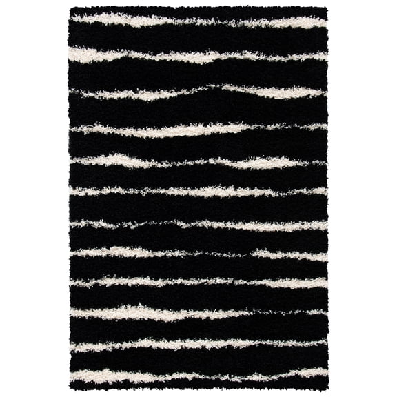 SAFAVIEH Venus Sophie Striped Shag Area Rug, 8' x 10', Black/Ivory