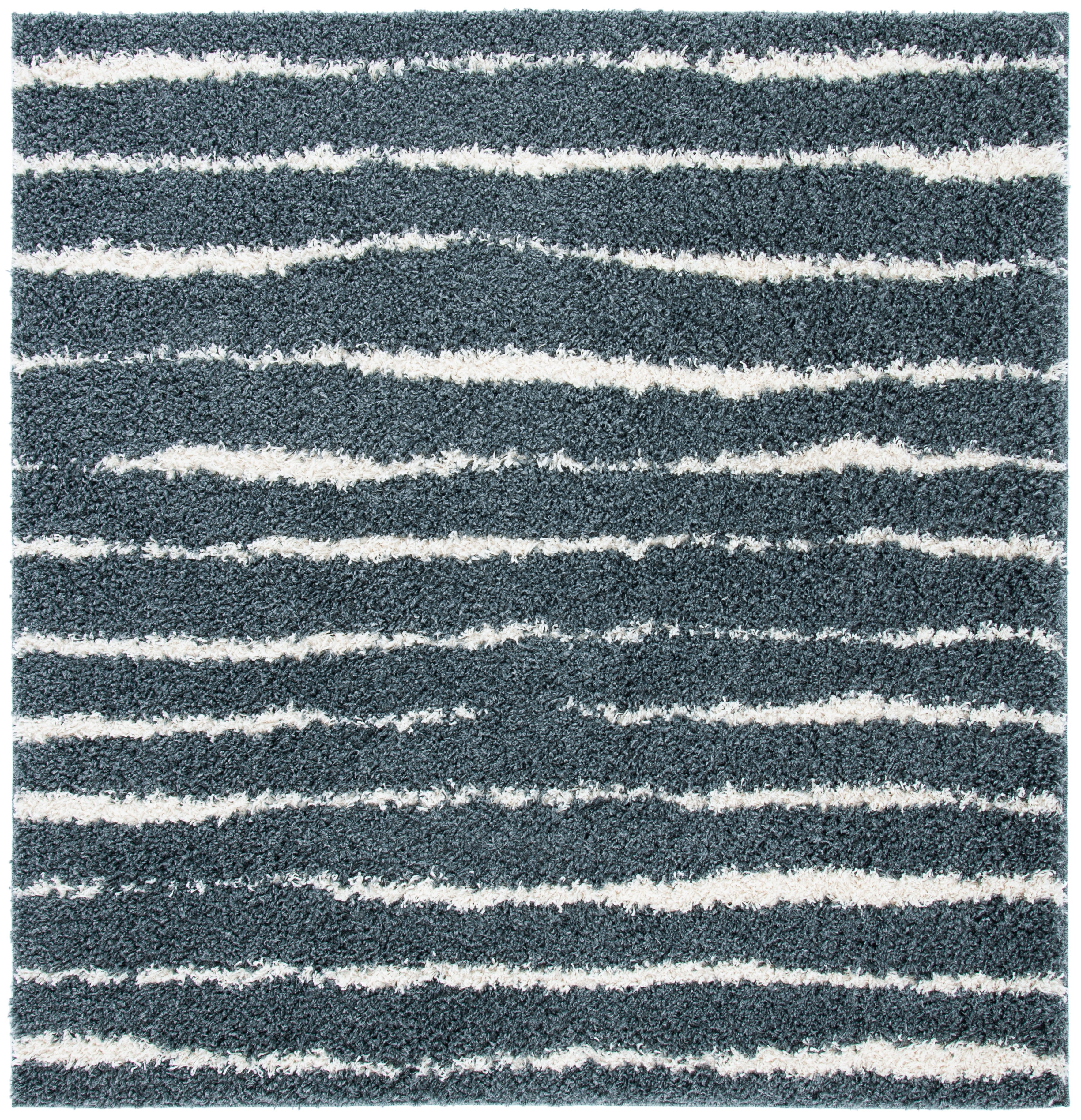 Venus Boho-Chic Dark Grey Plush Shag Square Rug - 5'3"