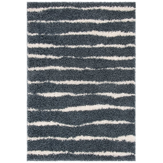 SAFAVIEH Venus Sophie Striped Shag Area Rug, Dark Grey/Ivory, 5'3" x 7'6"