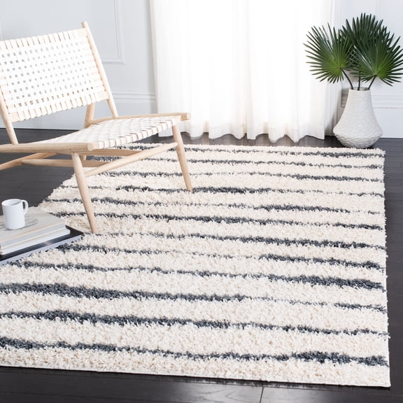 SAFAVIEH Venus Sophie Striped Shag Area Rug, Ivory/Dark Grey, 8' x 10'
