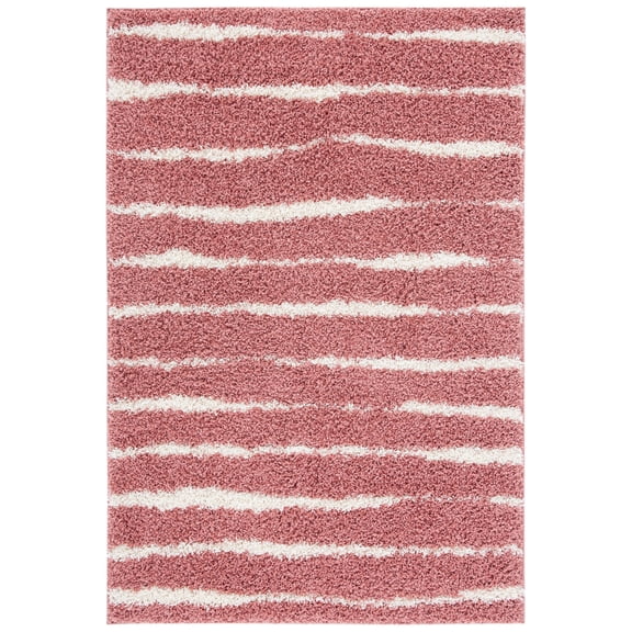 SAFAVIEH Venus Sophie Striped Shag Area Rug, Pink/Ivory, 5'3" x 7'6"