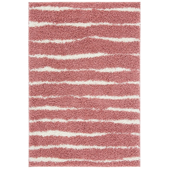 SAFAVIEH Venus Sophie Striped Shag Area Rug, Pink/Ivory, 8' x 10'