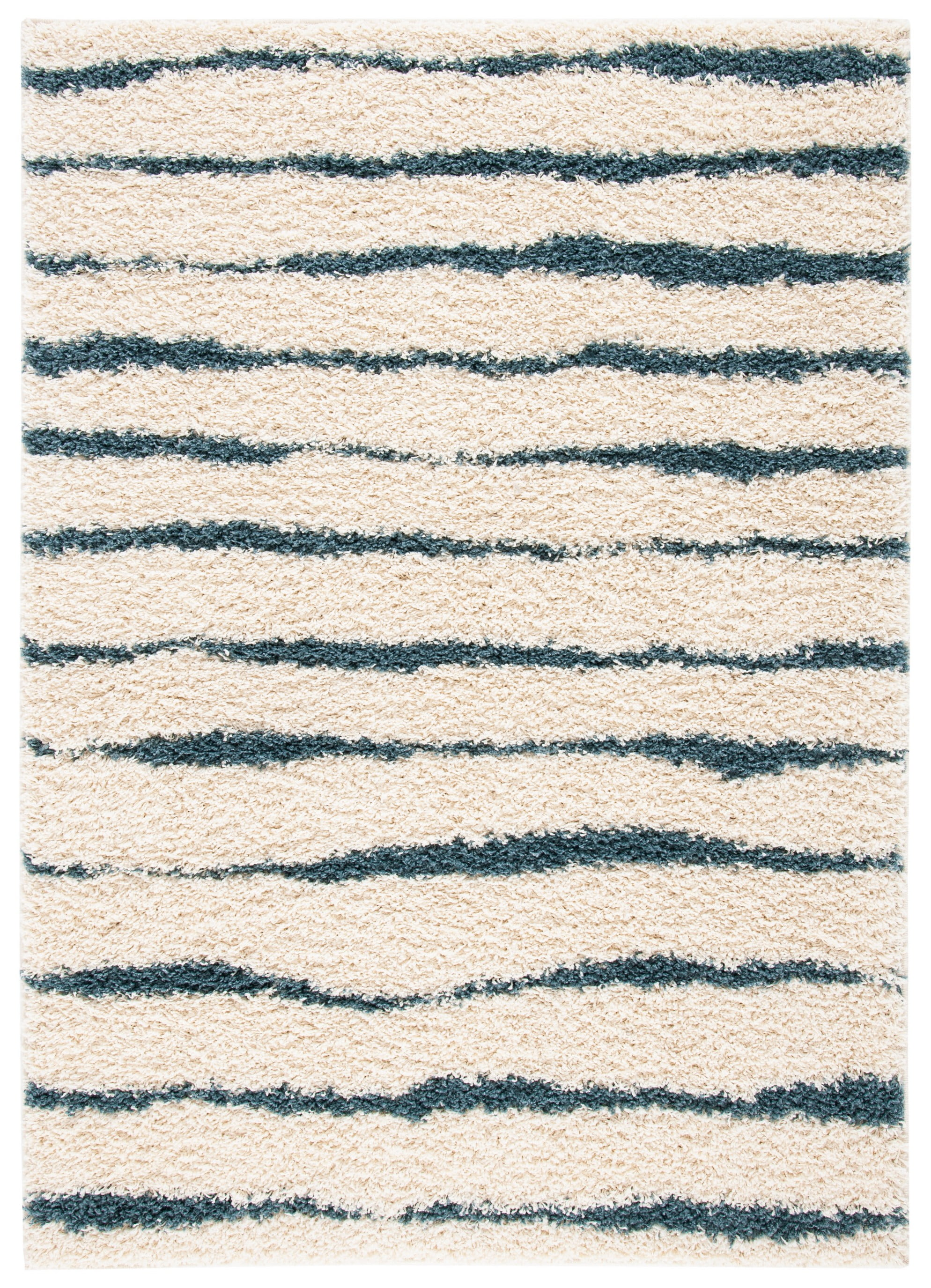 Turquoise and Ivory Rectangular Shag Rug - 5'3" x 7'6"