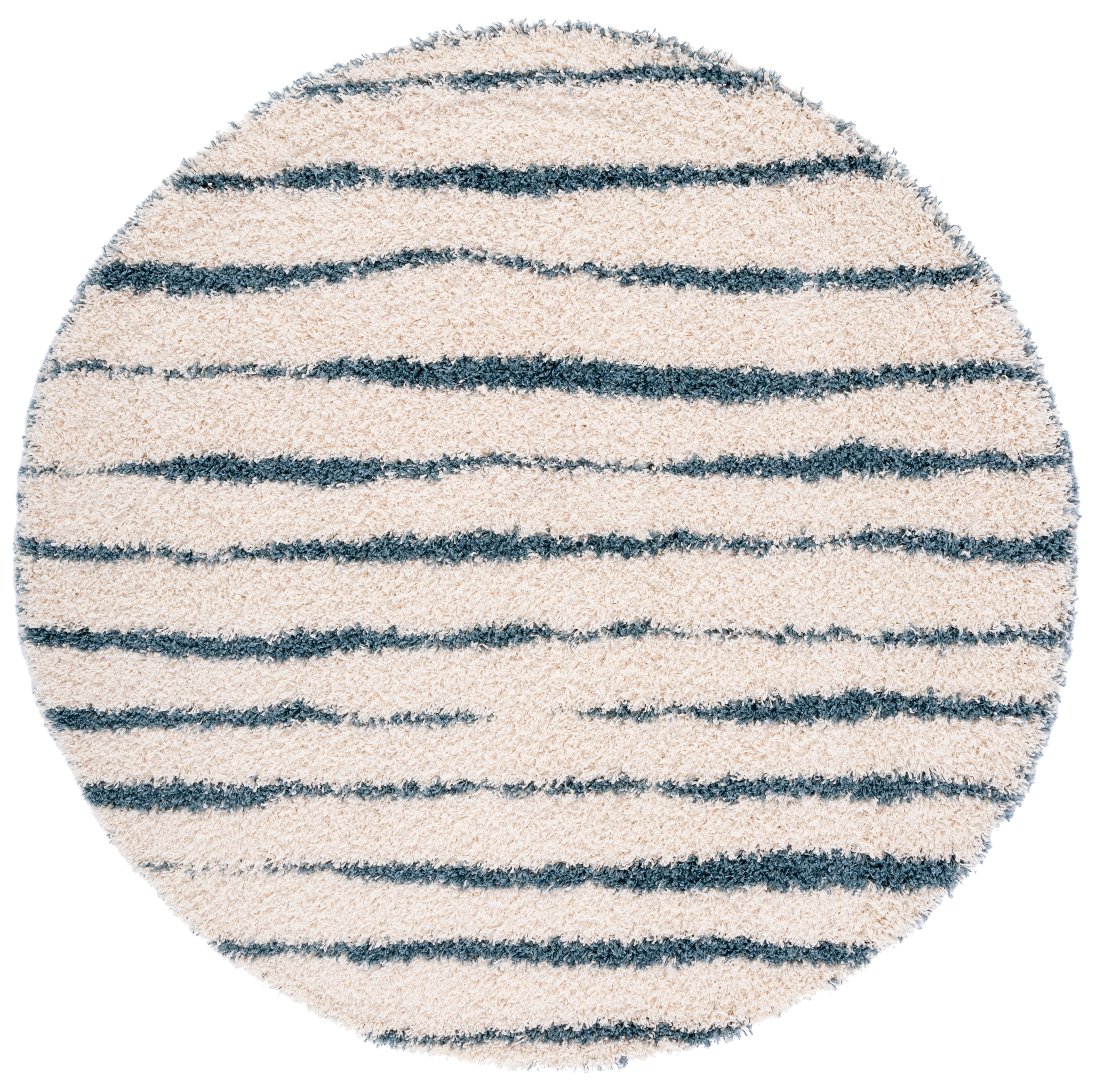 Venus Turquoise and Ivory Round Shag Rug, 6'7" Synthetic