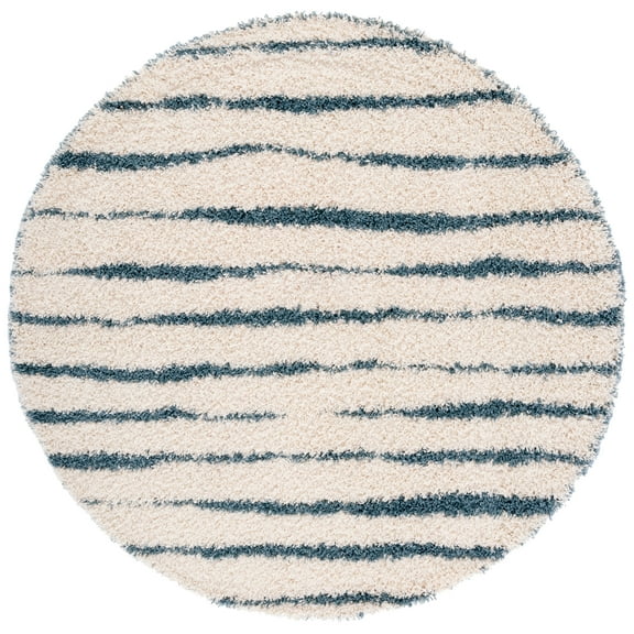SAFAVIEH Venus Sophie Striped Shag Area Rug, Turquoise/Ivory, 6'7" x 6'7" Round
