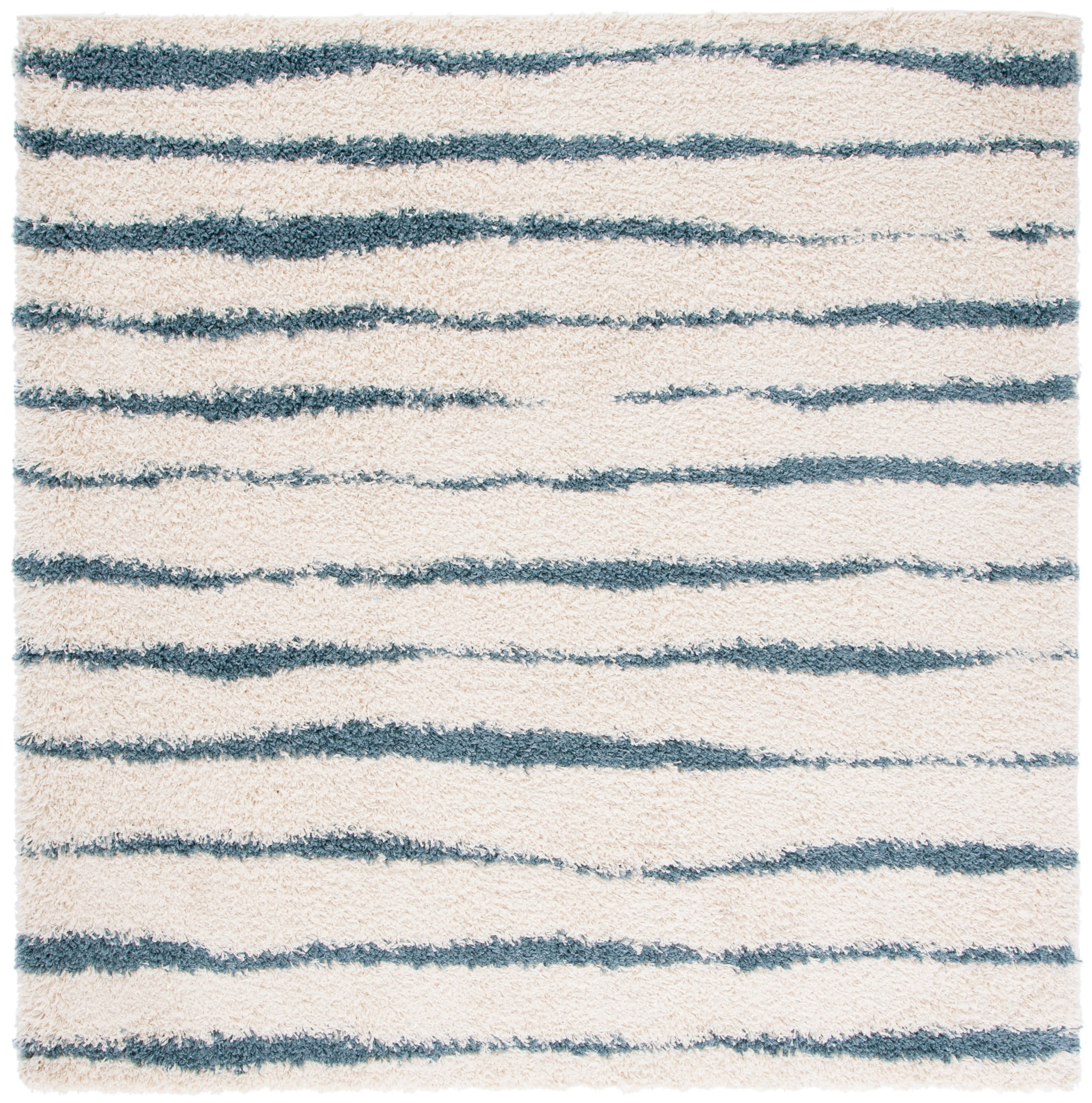 Venus Turquoise and Ivory Square Shag Area Rug - 6'7"