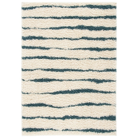 SAFAVIEH Venus Sophie Striped Shag Area Rug, Turquoise/Ivory, 9' x 12'