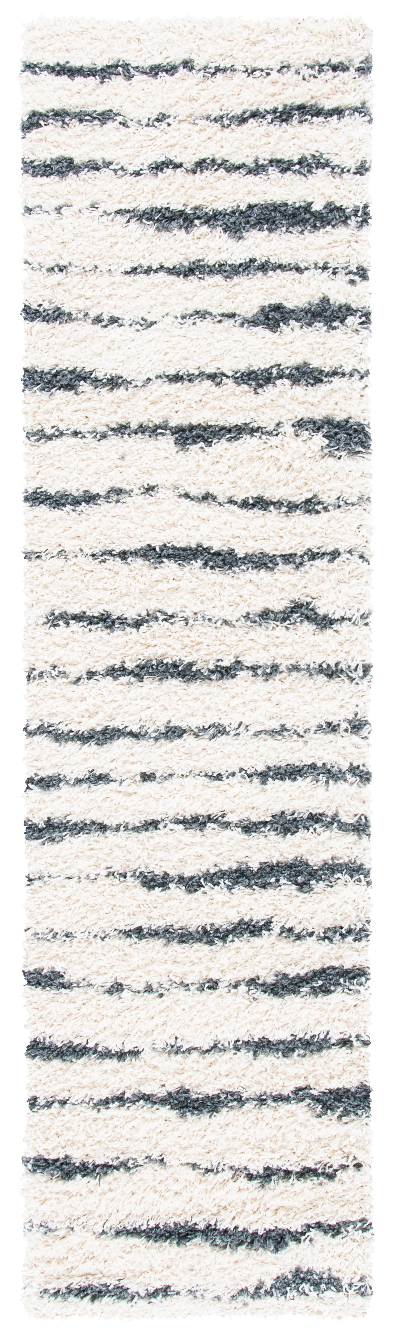 Plush Ivory/Dark Grey Hand-knotted Shag Rug - Synthetic Easy Care