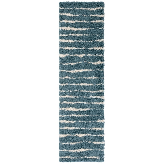 SAFAVIEH Venus Sophie Striped Shag Runner Rug, Turquoise/Ivory, 2'2" x 8'
