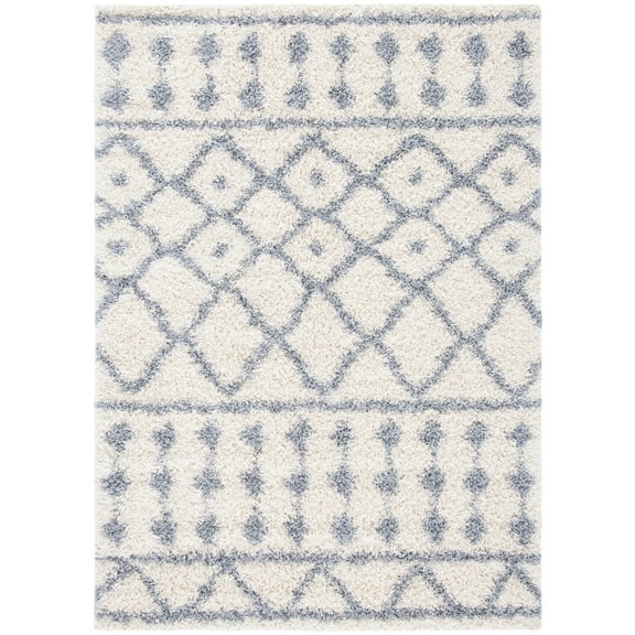 SAFAVIEH Venus Susan Abstract Geometric Shag Area Rug, 5'3" x 7'6", Ivory/Grey