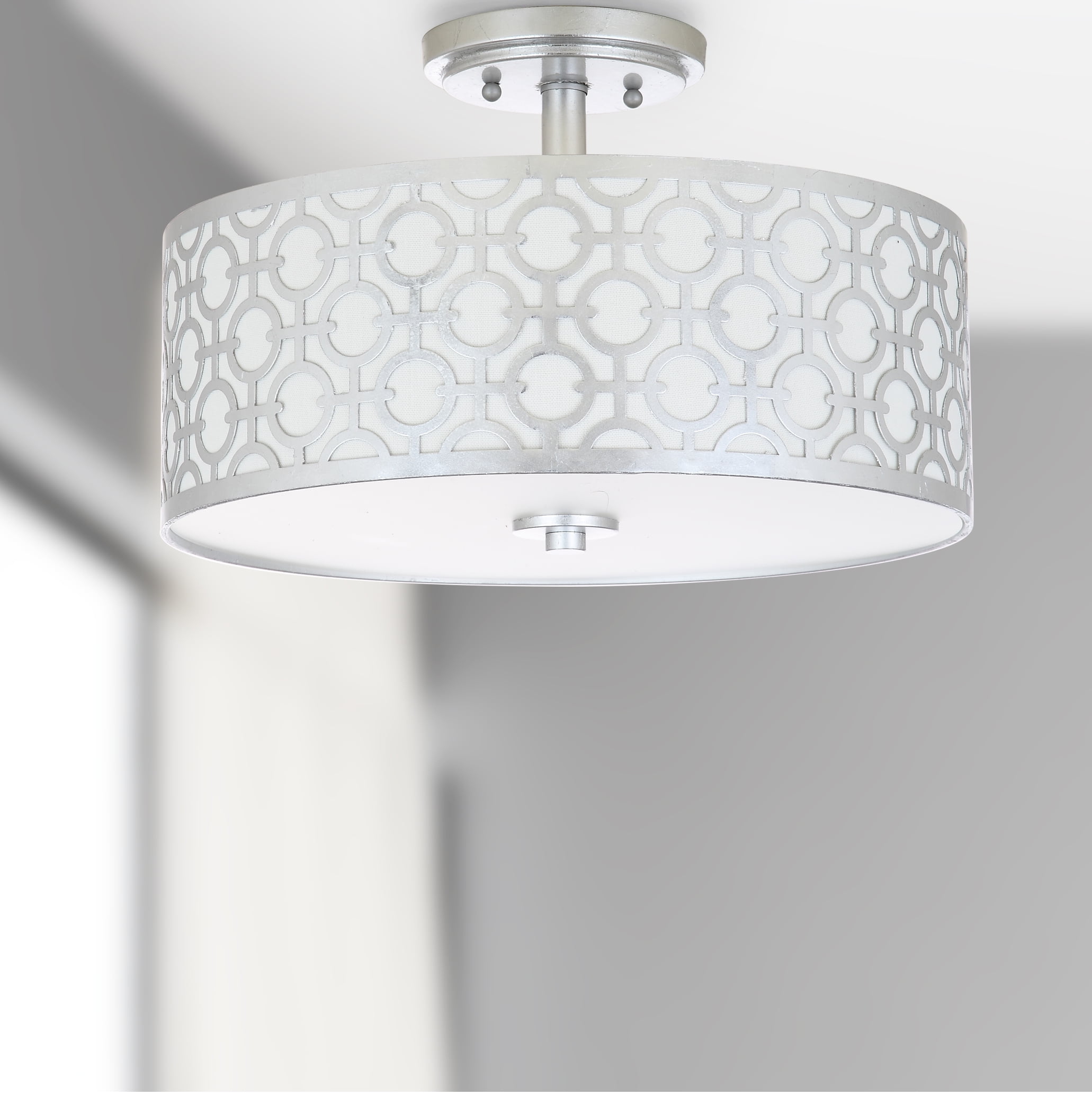 Vera Modern 15.5" Silver Chain-Link Drum Flush Mount Light