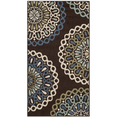 SAFAVIEH Veranda Axum Geometric Indoor/Outdoor Area Rug, 2'7" x 5', Chocolate/Blue