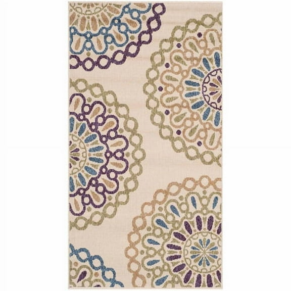 SAFAVIEH Veranda Axum Geometric Indoor/Outdoor Area Rug, 2'7" x 5', Cream/Green