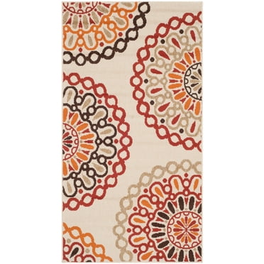SAFAVIEH Veranda Axum Geometric Indoor/Outdoor Area Rug, 2'7" x 5', Cream/Red