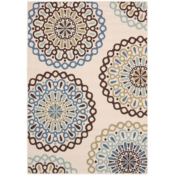SAFAVIEH Veranda Axum Geometric Indoor/Outdoor Area Rug, 5'3" x 7'7", Cream/Blue