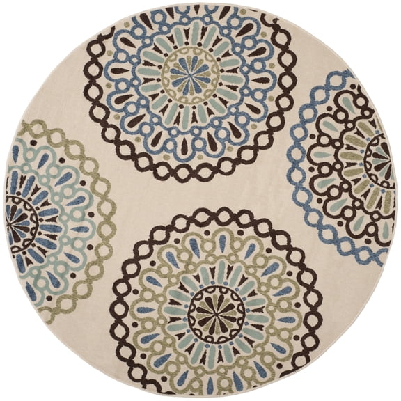 SAFAVIEH Veranda Axum Geometric Indoor/Outdoor Area Rug, 6'7" x 6'7" Round, Cream/Blue