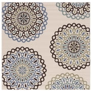 SAFAVIEH Veranda Axum Geometric Indoor/Outdoor Area Rug, 6'7" x 6'7" Square, Cream/Blue