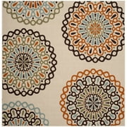 SAFAVIEH Veranda Axum Geometric Indoor/Outdoor Area Rug, 6'7" x 6'7" Square, Cream/Terracotta