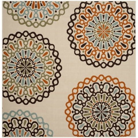 SAFAVIEH Veranda Axum Geometric Indoor/Outdoor Area Rug, 6'7" x 6'7" Square, Cream/Terracotta