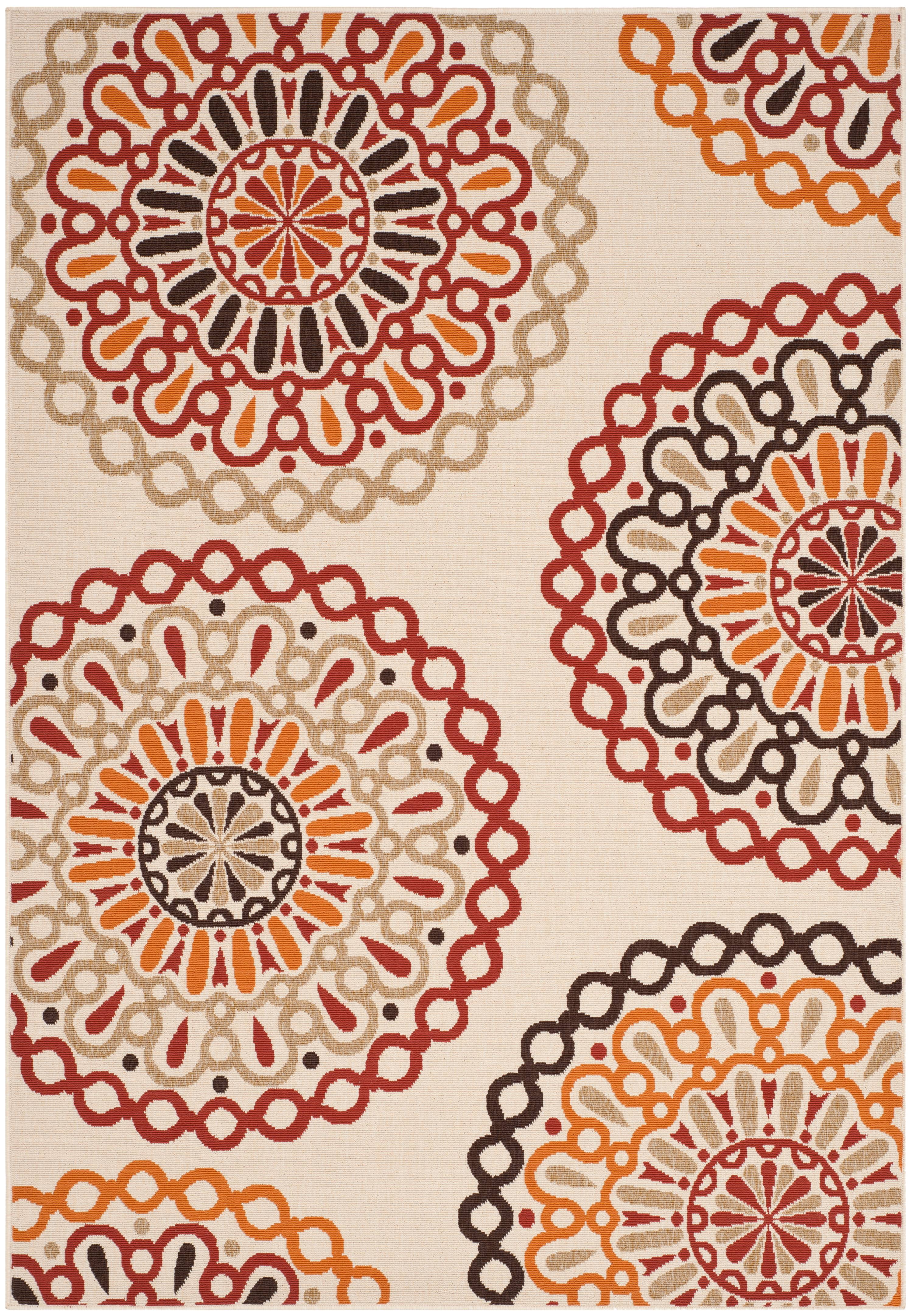 SAFAVIEH Veranda Axum Geometric Indoor/Outdoor Area Rug, 6'7" x 9'6", Cream/Red
