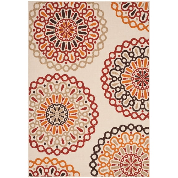 SAFAVIEH Veranda Axum Geometric Indoor/Outdoor Area Rug, 6'7" x 9'6", Cream/Red