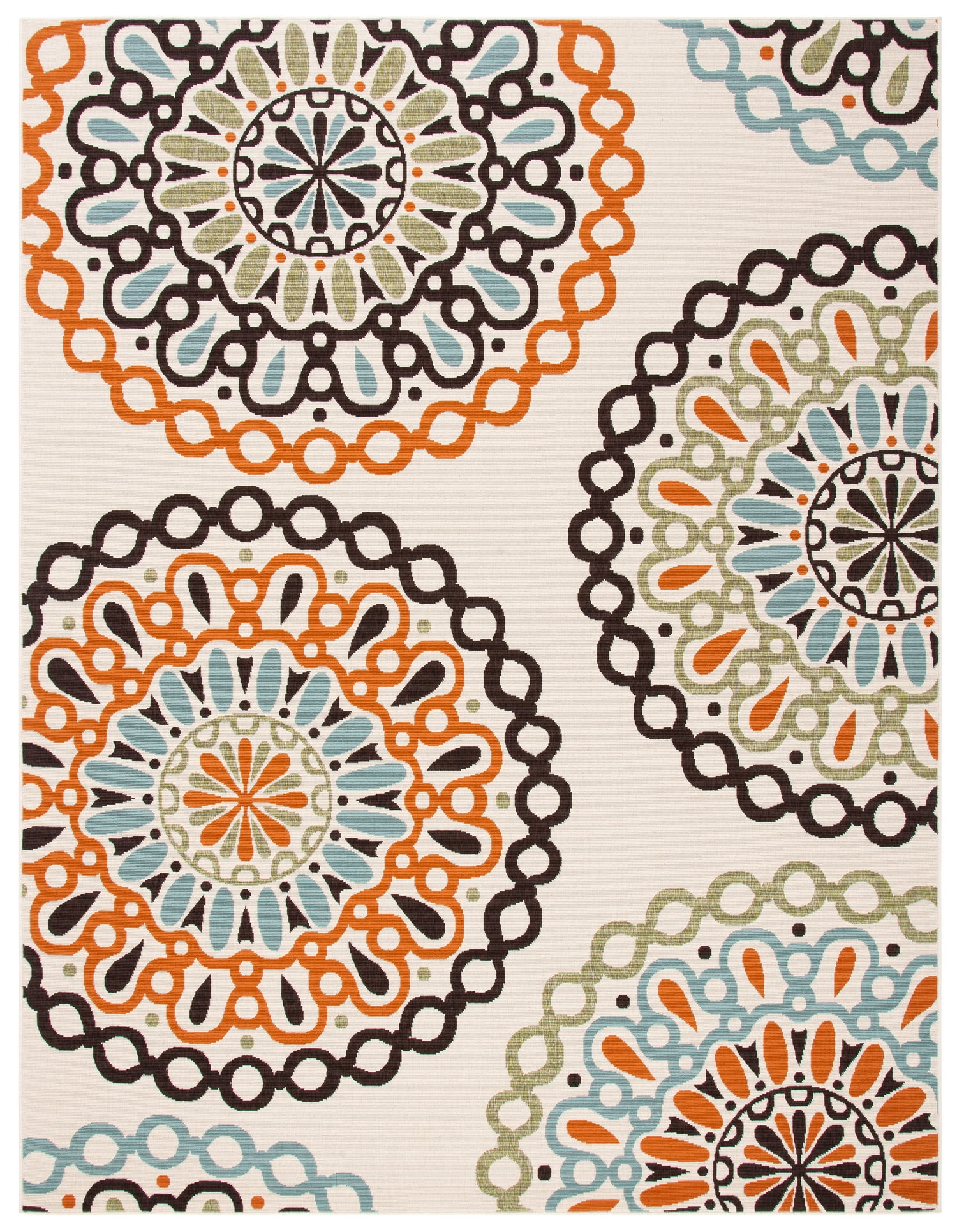 SAFAVIEH Veranda Axum Geometric Indoor/Outdoor Area Rug, 6'7" x 9'6", Cream/Terracotta