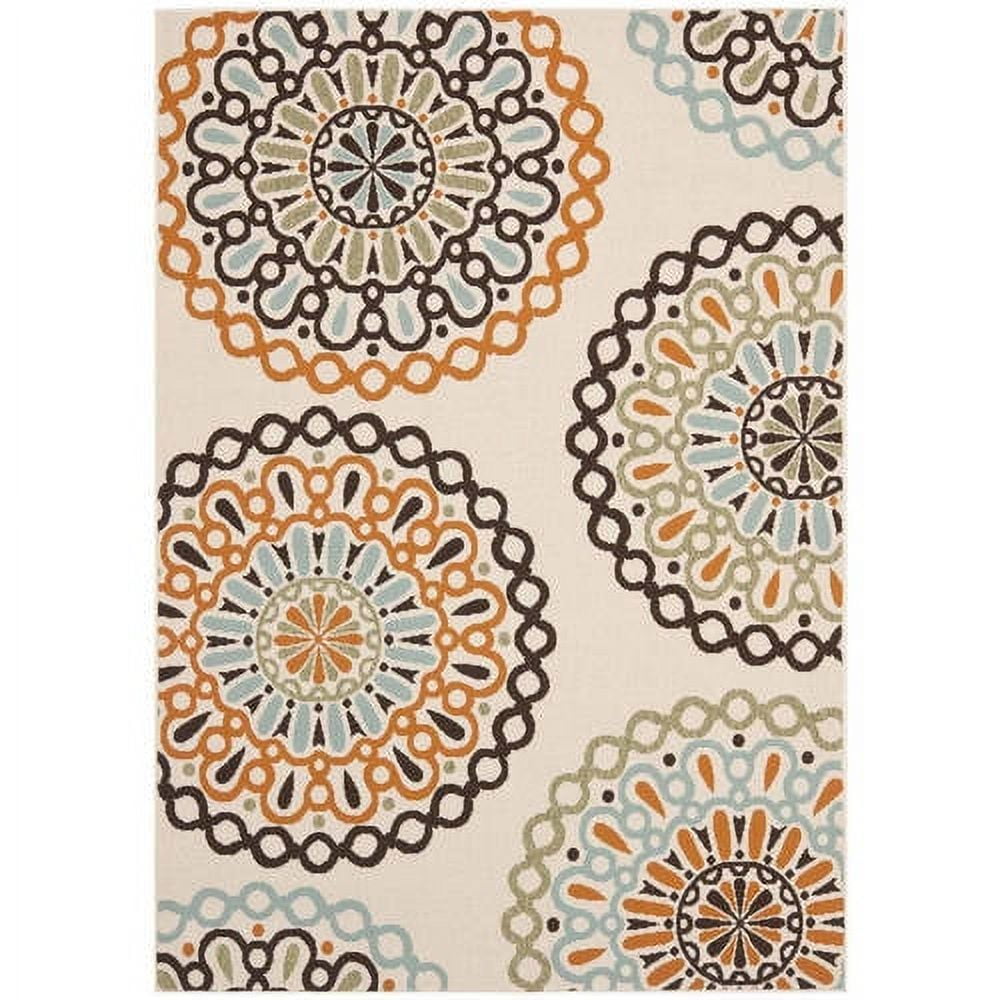 Cream and Terracotta Synthetic Rectangular Indoor/Outdoor Area Rug