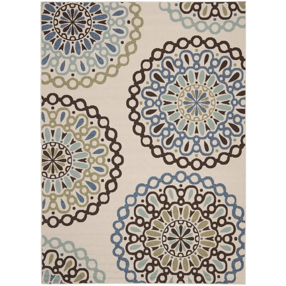 SAFAVIEH Veranda Axum Geometric Indoor/Outdoor Area Rug, 8' x 11'2", Cream/Blue