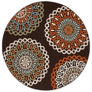 SAFAVIEH Veranda Axum Geometric Indoor/Outdoor Area Rug, Chocolate/Terracotta, 3' x 3' Round