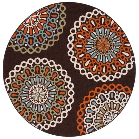 SAFAVIEH Veranda Axum Geometric Indoor/Outdoor Area Rug, Chocolate/Terracotta, 6'7" x 6'7" Round